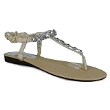 G2T New Womens Flat Jewel Rhinestone Flat Sandals Party Bridesmaids Ladies Shoes