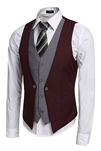 Coofandy Men's V-neck Sleeveless Slim Fit Jacket Business Suit Vests