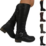 B1K New Womens Ladies Fashion Winter Mid Calf Under Knee Biker Boots Shoes