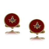 Thumbnail image for Red Masonic Cuff Links with Gold Tone Metal & Signet
