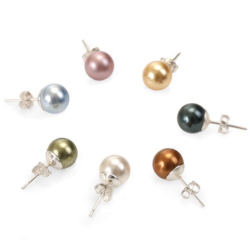 Genuine Swarovski Crystal Pearl Earring Set - White/Tahitian/Gold/Copper/Green/Rose/Blue (8mm)