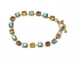 Bracelet - B127 - Swarovski (tm) Crystal Stones - Antique Gold Tone ~ Topaz Mix