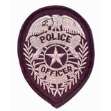 POLICE OFFICER Uniform Patch Badge Shield Emblem Insignia SILVER on BLACK (2 Patches INCLUDED, PAIR !)