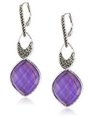 Judith Jack "Purple Moon" Sterling Silver, Marcasite, Purple Turquoise Drop Earrings