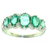 Luxury Ladies Victorian Style Solid Hallmarked Sterling Silver Genuine Emerald Ring - Finger Sizes 5 to 12 Available