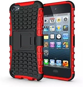 iPod Touch 6 Case,iPod Touch 5 Case,[with Holder] Dual Layer Hybrid Protective Case and Impact Resistant Silicon Hard Case Cover for Apple iPod Touch 5 6th Generation (red)