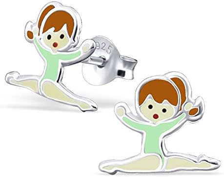 Children's Silver Gymnastics Girl Colorful Ear Studs with Epoxy
