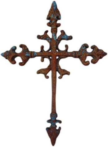 Shoreline Decorative Heavy Cast Iron Wall Cross in Rustic Unique Antique Finish-Antique Iron Patina