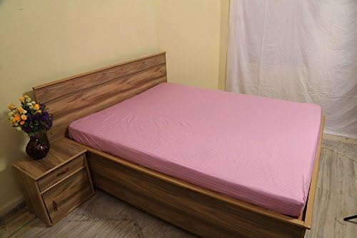 Sleepwell Linen Egyptian Cotton 300-Thread-Count Sateen Finish 1 Qty Fitted Sheet Twin-XL Size (+9 inch Drop) Pink Stripe