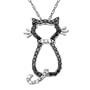 14k White Gold Black and White Diamond Cat Pendant (1/5 cttw), 18"
