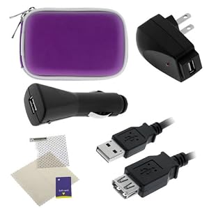 GTMax 5 IN 1 Charger Purple Case Cable LCD Protector Accessory Bundle Kit for Flip Mino Ultra HD Digtital Camcorder