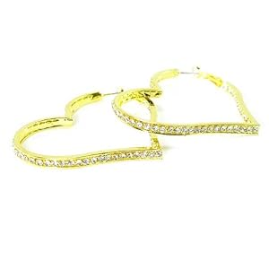 Beautiful Large and Blingy ICE Crystal Lined HEART Hoop Earrings Yellow Gold Tone by Christina...