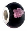 Pandora Style Charm Bead (Z244) Murano Style Lampwork Glass (14mm x 10mm) (fits Troll too) ~ Black with Purple Mauve Metallic Brushing