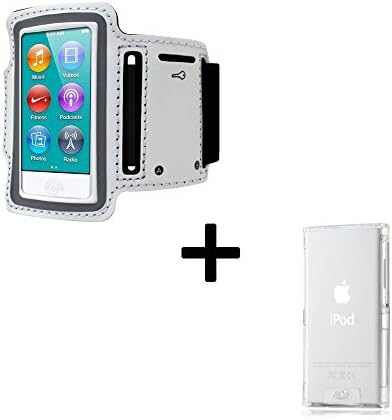 Armband and Case for Apple iPod Nano 7, Armband with Touchable Window Key Slot Earphone Port and Adjustable, Case Clear and Scratchproof (White Armband and Clear Case)