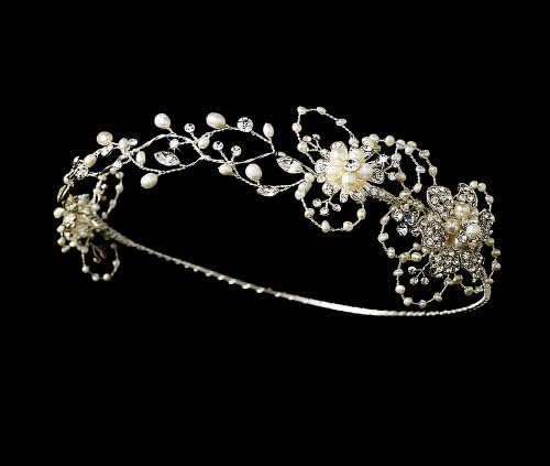 Silver-Tone Freshwater Pearl Circlet Bridal Wedding Bridal Headband Tiara