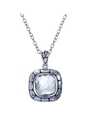 12MM 5CT Cushion Cut Green Amethyst Pendant In Sterling Silver With 18" Chain