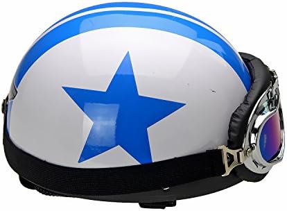 Holdwell Capacete Motorcycle Helmet Goggles Vintage German Style Helmets Open Half Face Style Helmet Biker Cruiser Scooter Touring Helmet (White Blue-Star)