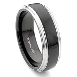 7mm Black and Grey Titanium Wedding Band Ring