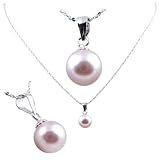 AugustinaJewelry Freshwater Cultured Round Shape 7-7.5mm lavender Pearl Pendant, 16" Sterling Silver 1MM Cable Chain