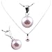 AugustinaJewelry Freshwater Cultured Round Shape 7-7.5mm lavender Pearl Pendant, 16" Sterling Silver 1MM Cable Chain
