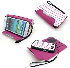 Wisedeal colorful Polka Dot Wallet/ cover/leather case/ Pouch/ Flip case/holder holster with Credit Card Slot for Samsung Galaxy S3 i9300 Two-in-one (Pink)