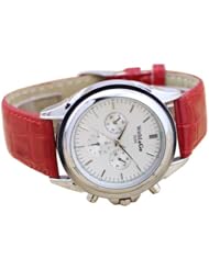 HACBIWA Lady Women Men Classic Graceful Design Leatheroid Red Wrist Big Dial Watches