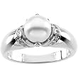 14K White Gold Akoya Cultured Pearl and Diamond Ring - 7.00mm