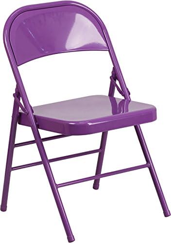 HERCULES COLORBURST Series Impulsive Purple Triple Braced & Double Hinged Metal Folding Chair