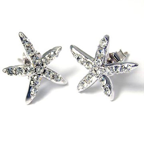 Small Silver Rhinestone Starfish Post Earrings Fashion Jewelry