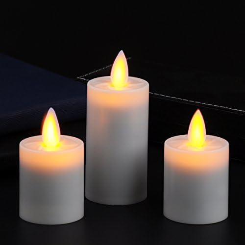 Bingolife 1.5" X 3"/1.8" Outdoor and Indoor Classic Pillar Dancing LED Flameless Candles with Timer - Set of 3 (Ivory)