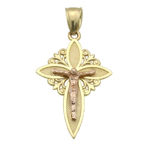 14k Gold Bautizo Three Tone Gold Charm 0 8
