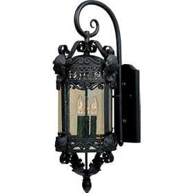 Maxim Lighting 30144ASCF Aztec 3-Light Outdoor Wall Lantern, Country Forge Finish with Amber Seeded Glass, 27-1/2-Inch