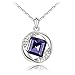 Dark Purple Crystal Pendant, Round and Middle Square Women Necklace, Free White Gold Plated 18