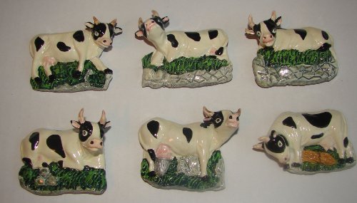 Lot of 6 Ceramic Cow Magnets Fridge Holstin Refrigerator