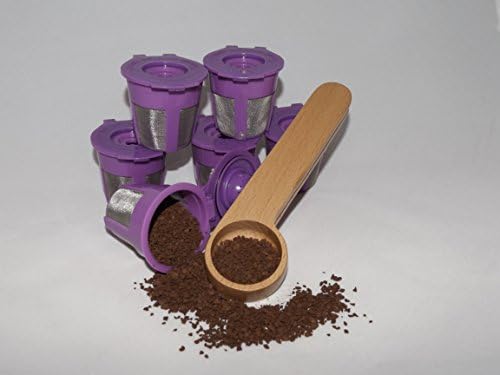 Reusable K Cup (6 Pack) BONUS ( Beach Wood Coffee Scoop with Coffee Bag Clip ) Compatible with Keurig 2.0 brewers