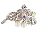 Pugster Bridal Faux Pearl Clear Swarovski Crystal Brooches And Pins
