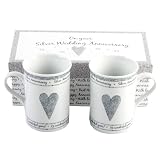 PAIR OF GIFT BOXED SILVER ANNIVERSARY MUGS - 25TH ANNIVERSARY