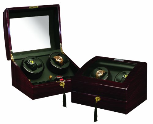 Ebony Wood Finish 4 Watch Winder With 6 Additional Watch Storage Spaces, Two Turntable With 4 Program Settings.