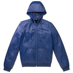 Marc By Marc Jacobs Lambskin Leather Hooded Hoodie Jacket Coat Dark Blue