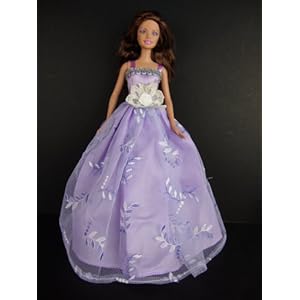 Light Purple Gown Large White Flower At the Waist Details Made for the Barbie Doll Light Purple Gown Large White Flower At the Waist Details Made for the Barbie Doll