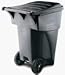 Rubbermaid 9W21 BRUTE 65 gallon Rollout Container features heavy duty 8" wheels. Attached lid swings back and locks. Meets ANSI Z245.30-1999 for Types B and G Rollout Carts. Container color is gray, lid color is black.