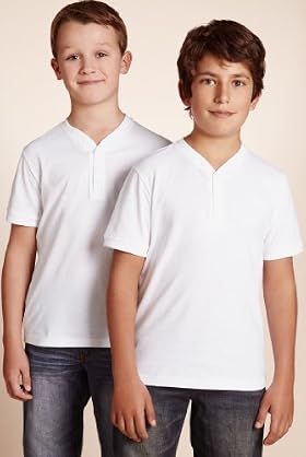 2 Pack - Pure Cotton Y-Neck Short Sleeve T-Shirts