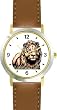 Lion (Male) No.2 Cat - WATCHBUDDY&reg; DELUXE TWO-TONE THEME WATCH - Arabic Numbers - Brown Leather Strap-Size-Large ( Men's Size or Jumbo Women's Size )