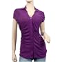 Black Button Front Side Ruched Blouse Plus Size Top