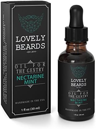 Lovely Beards Organic Beard Oil & Leave-In Conditioner Softener, Handmade In The USA, On Social Media, Best for Groomed Beard Growth, Mustache & Face, Nectarine Mint Scent