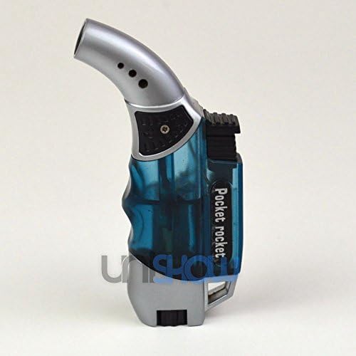 UNISHOW® 4.25'' Refillable Butane Torch Jet Lighter Ergonomic Transparent 45 Degree Angle (blue)