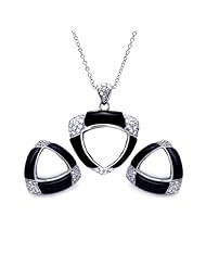 Nickel Free Sterling Silver Pendant & Earring Sets Triangle Shape Black And White Onyx CZ Set