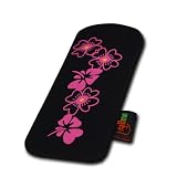 Handywelt-niefern Handy Tasche Neopren Tasche in Schwarz mit Rosa Blume für Nokia 6303i