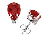 6X4mm Pear Ruby and Diamond Stud Earrings in 14K White Gold