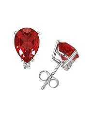 7X5mm Pear Ruby and Diamond Stud Earrings in 14K White Gold